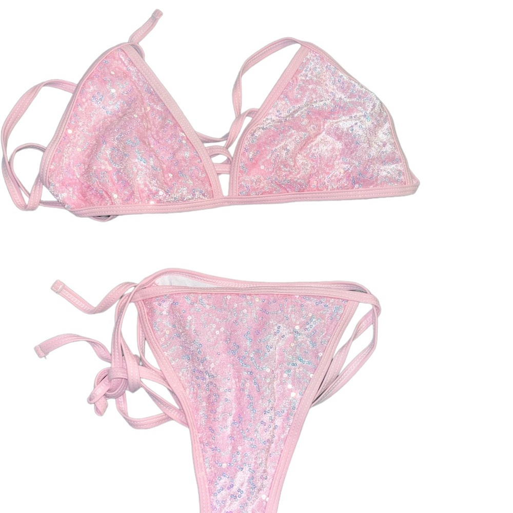 Pink sequin bikini set